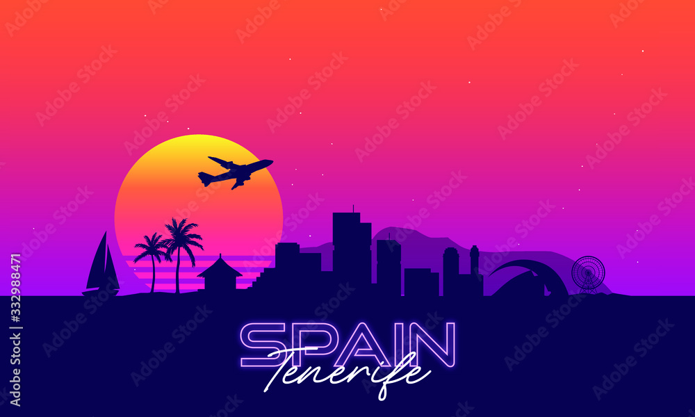 Fototapeta premium Spain Tenerife Skyline Landscape Synthwave