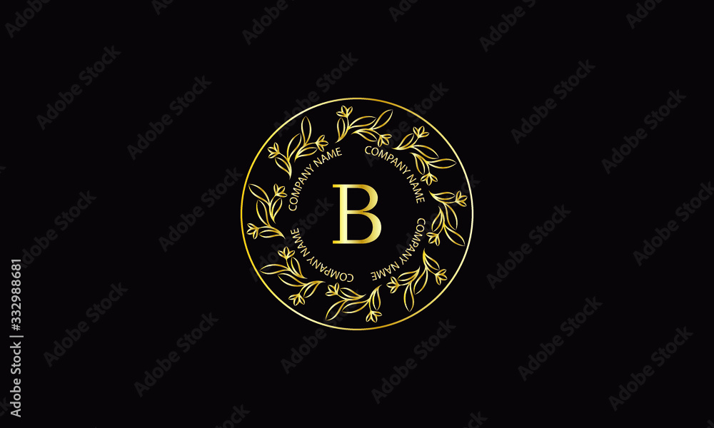 Round floral monogram with letter B on dark background. Elegant, ornamental calligraphic logo for business sign, restaurant, royalty, boutique, cafe, hotel. Round floral monogram with letter B on dark background. Elegant, ornamental calligraphic logo for business sign, restaurant, royalty, boutique, cafe, hotel.