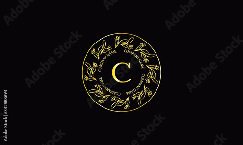 Round floral monogram with letter C on dark background. Elegant  ornamental calligraphic logo for business sign  restaurant  royalty  boutique  cafe  hotel.