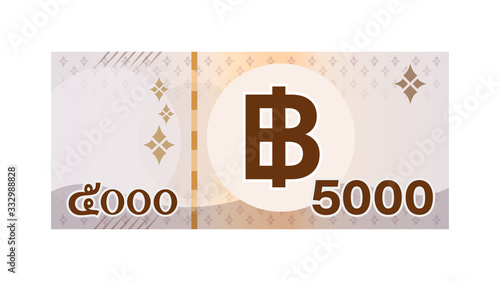 Fotografija 5000 baht thai banknote money isolated on white, thai currency five thousand THB
