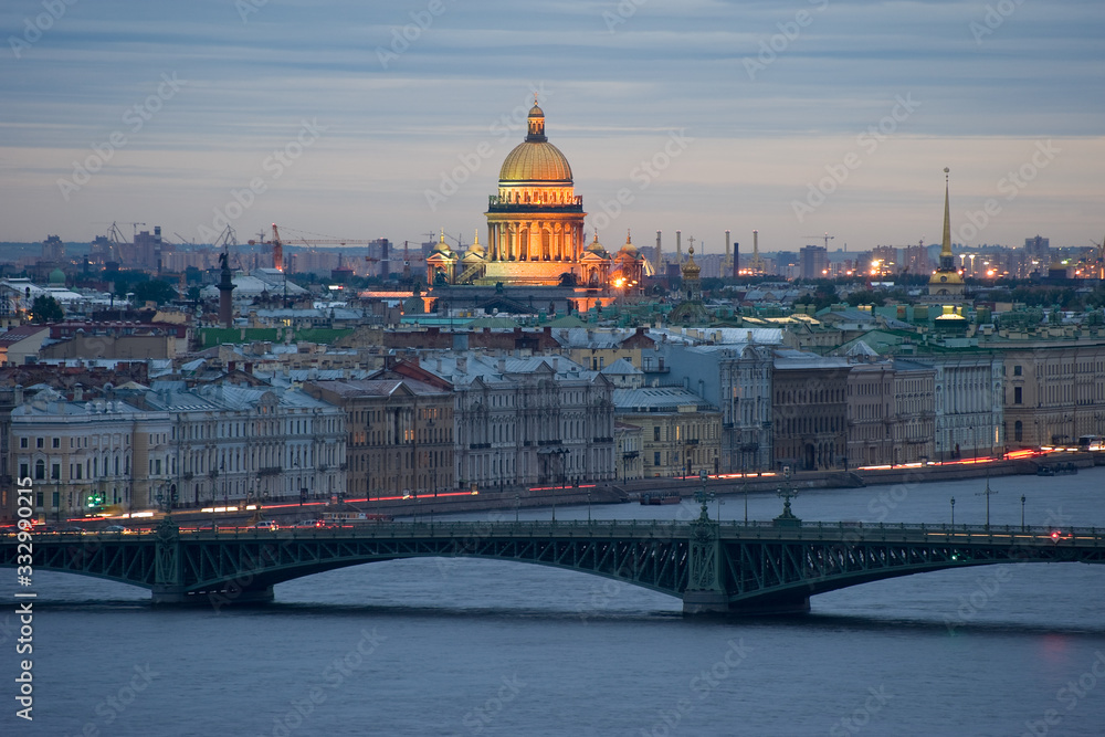 View of the Trinity bridge and St. Isaac's Cathedral, St. Petersburg.