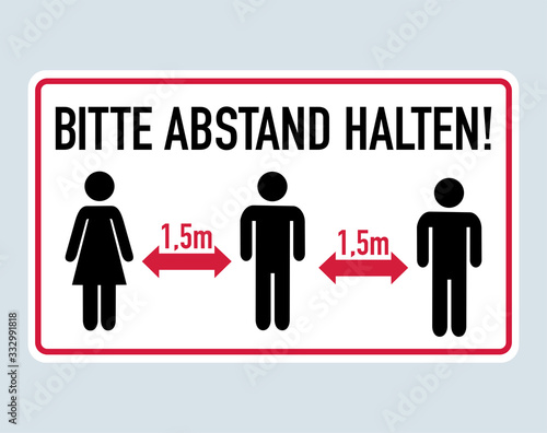 Bitte Abstand halten - German for Please keep distance 1,5 meter