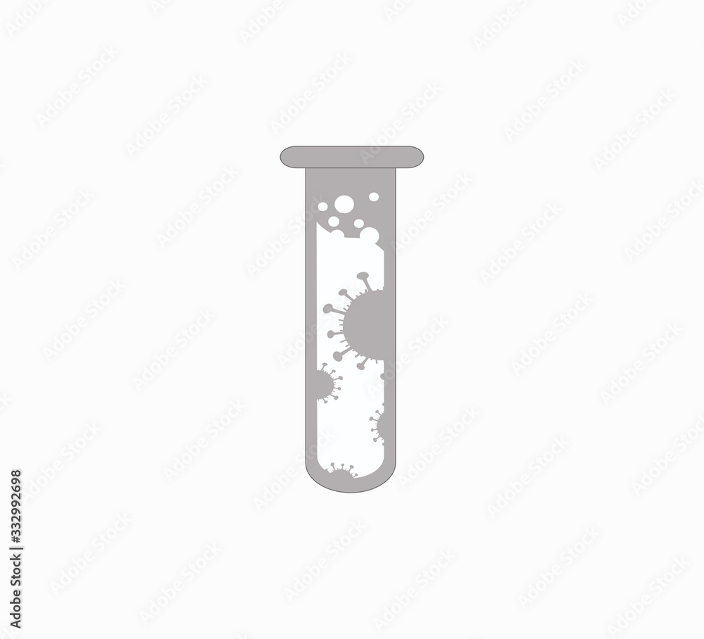 Coronavirus test tube - research and development of a worldwide pandemic vaccine. Vector flat icon chemical flask with a virus - isolated on white background Coronavirus test tube - research and development of a worldwide pandemic vaccine. Vector flat icon chemical flask with a virus - isolated on white background