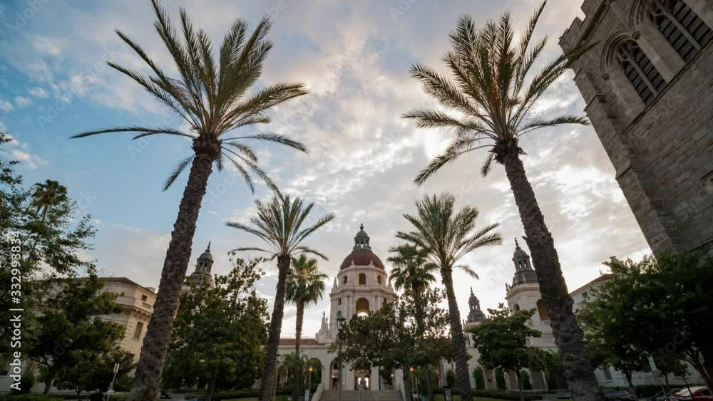 Sunset time lapse of the beautiful Pasadena City Hall Sunset time lapse of the beautiful Pasadena City Hall