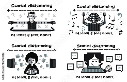 social distancing at least 6 feet apart character graphics