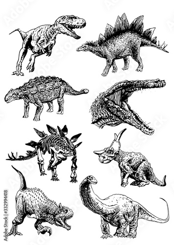 Graphical  set of dinosaurs isolated on white background,vector illustration