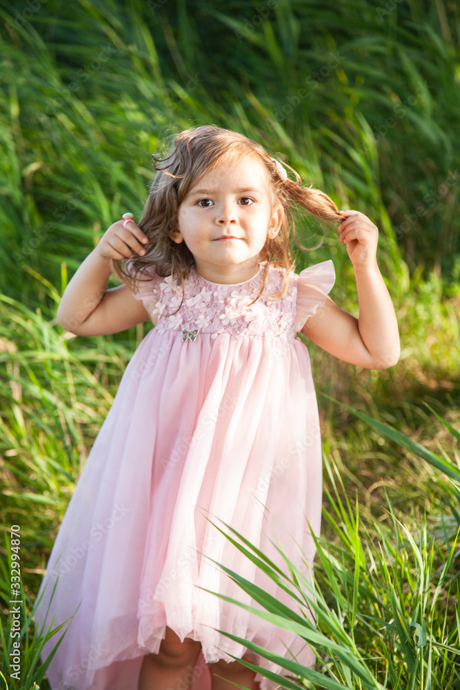 beautiful little girl in pink dress on nature beautiful little girl in pink dress on nature