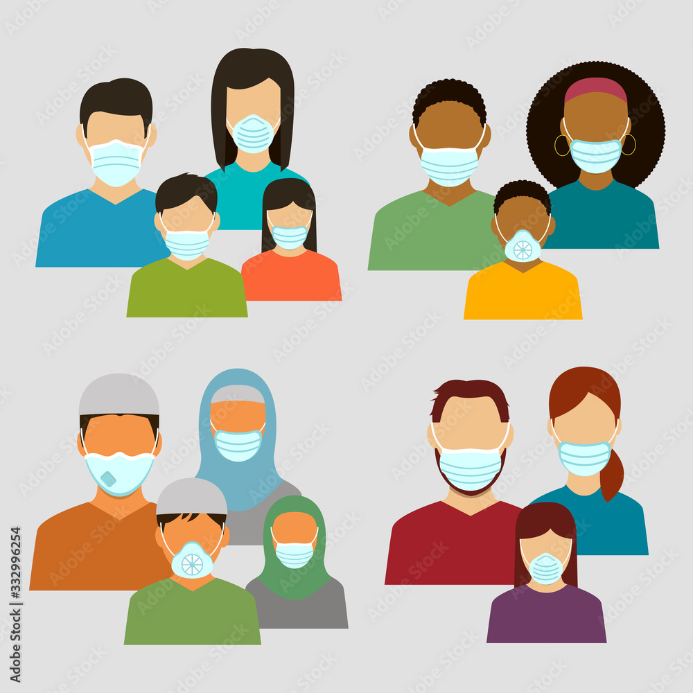 Family in protective medical masks. Protection mask against virus, infectious diseases and flu. Vector Family in protective medical masks. Protection mask against virus, infectious diseases and flu. Vector