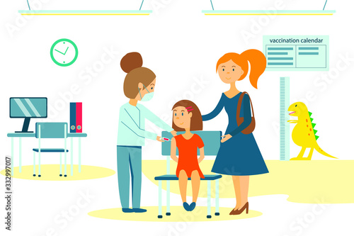 Vaccinate. Landing page template. Modern flat design. Vector illustration with doctor and mom with boy