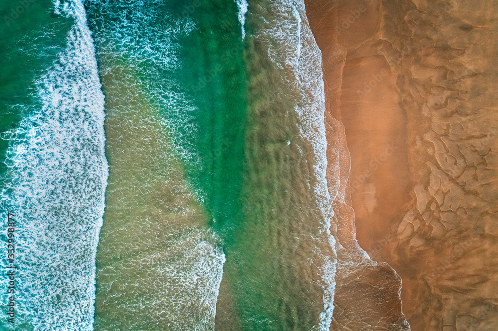 Aerial view of a wild beach at sunset Aerial view of a wild beach at sunset