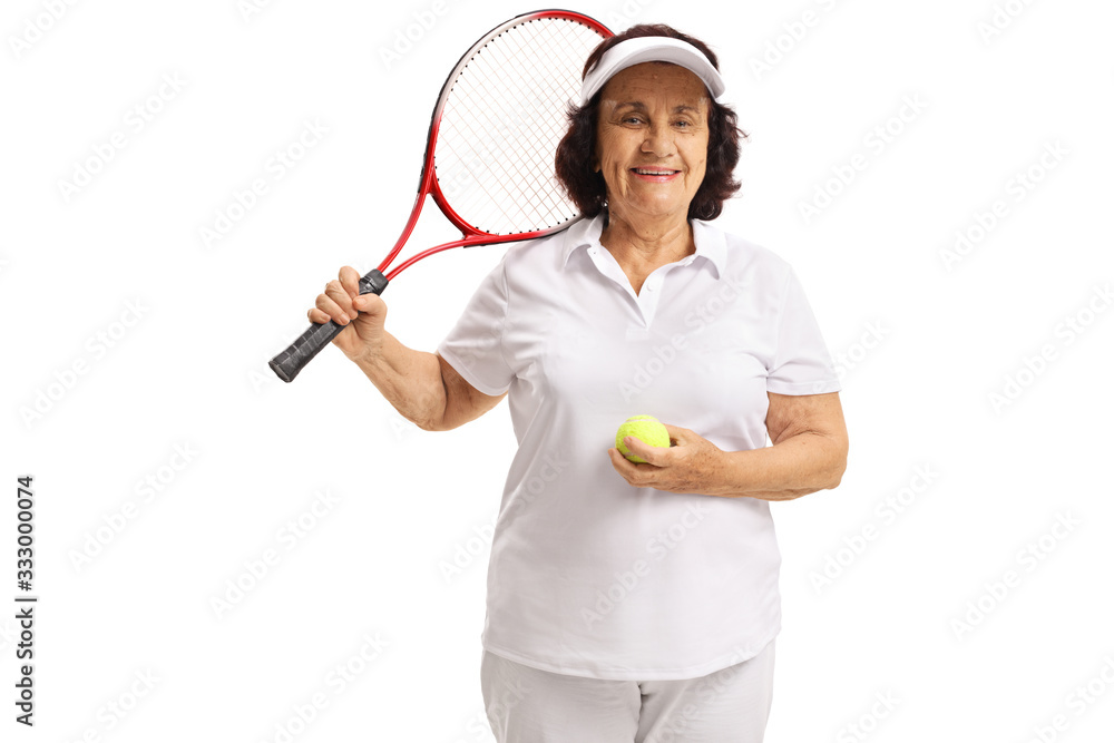 Φωτογραφία Elderly woman with a tennis racket and tennis ball