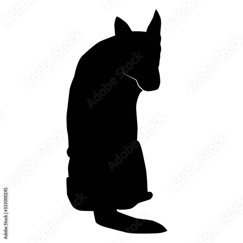 big dog sitting from behind and looking back silhouette vector isolated on white background