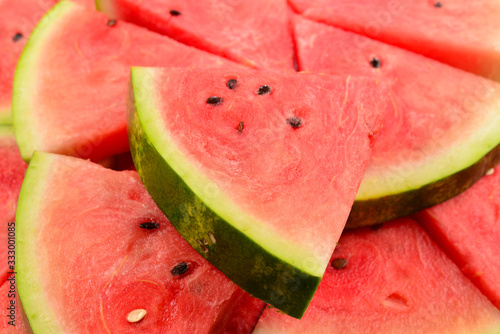 Juicy watermelon slices background. Top view.