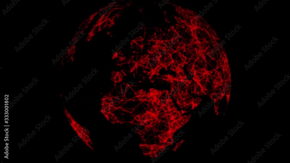 red Earth globe rotates and the frame is approaching Europe, The virus ...