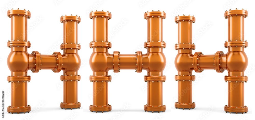 Letter H from copper pipes, 3D rendering