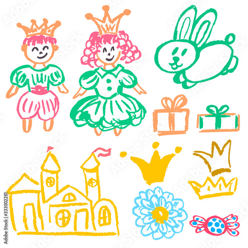 Cute childish drawing with wax crayons