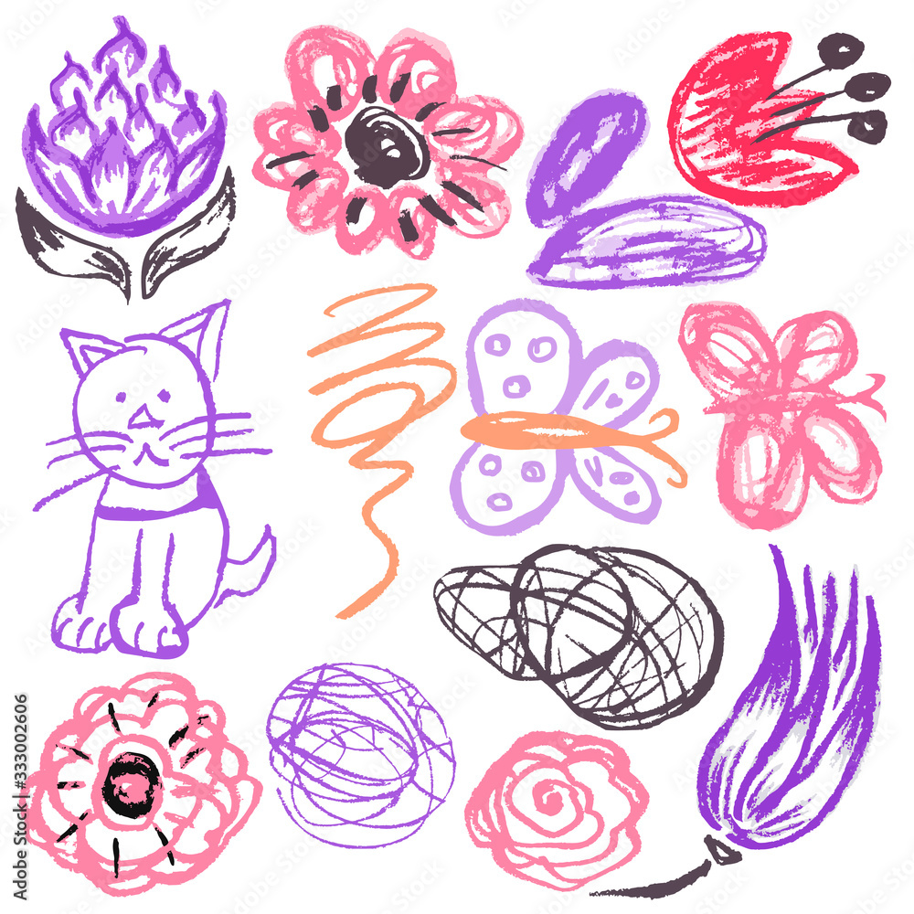 Cute childish drawing with wax crayons Cute childish drawing with wax crayons