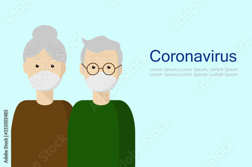 old people: grandparents in medical masks. Protect yourself from viruses and pollution. Flat style characters for posters and banners about pandemic.