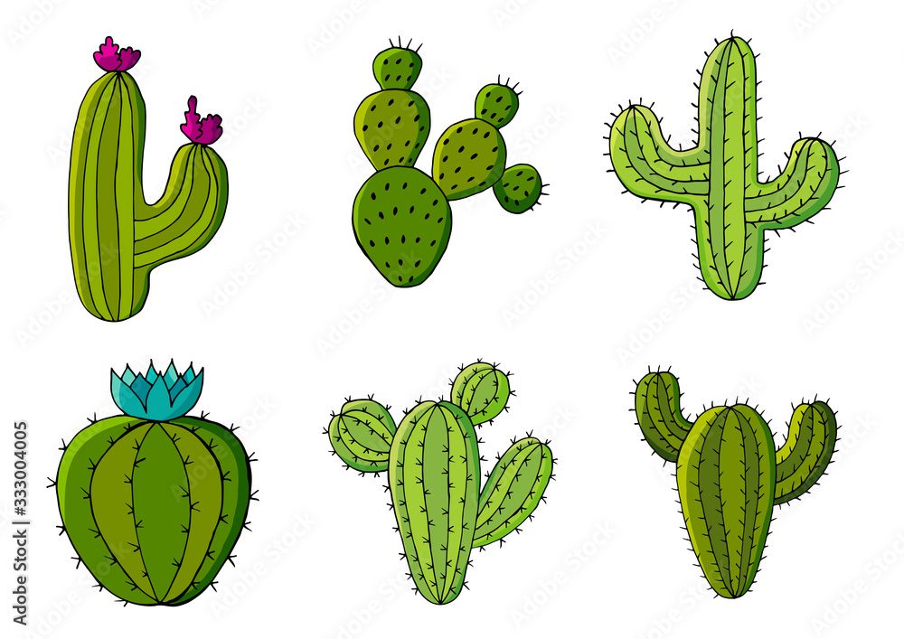Cute vector illustration. Cartoon images of cactus. Cacti, aloe, succulents. Decorative natural elements Cute vector illustration. Cartoon images of cactus. Cacti, aloe, succulents. Decorative natural elements