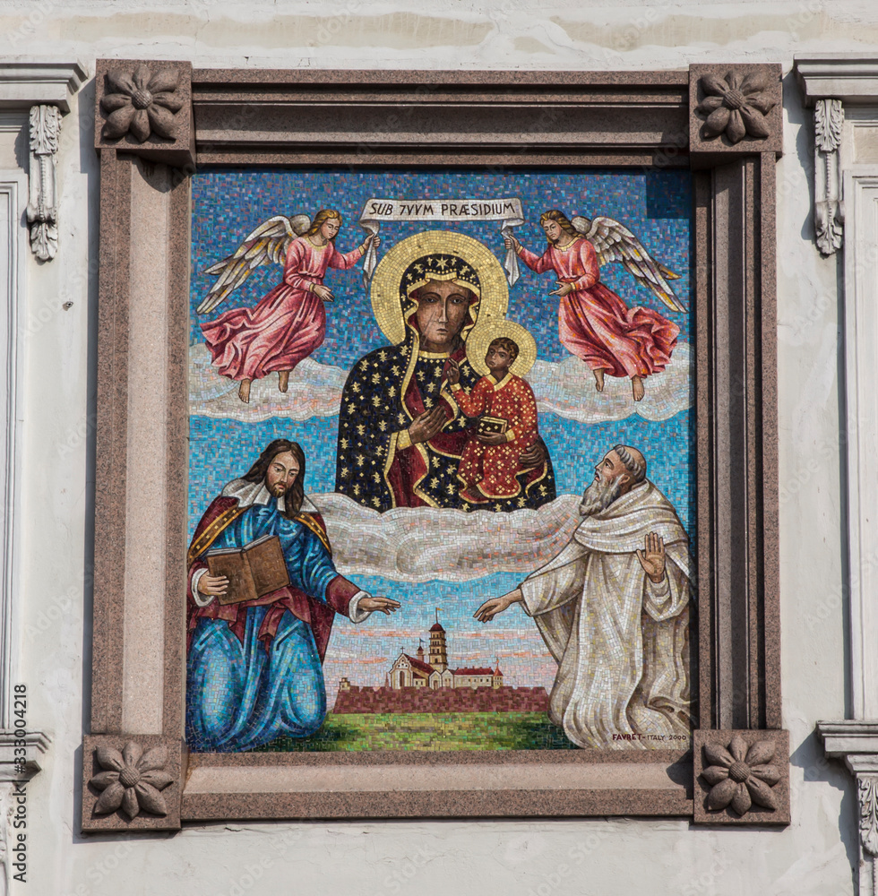 Czestochowa, Poland, 19 March 2020: Colorful mosaic on one of the walls of the sanctuary of the Mother of God in Jasna Góra i