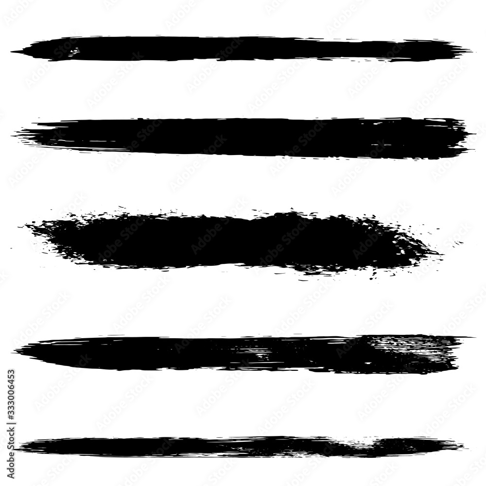 A set of grunge brushes. Abstract strokes of black paint with a dry brush. Blots of ink A set of grunge brushes. Abstract strokes of black paint with a dry brush. Blots of ink