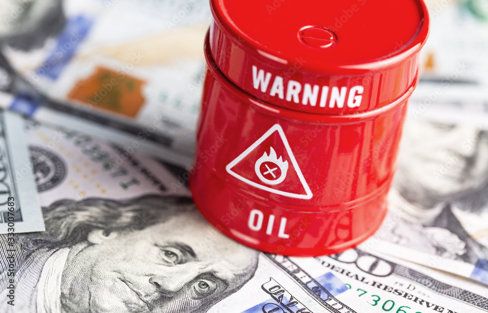 oil barrel with money, dollars banknotes closeup background oil barrel with money, dollars banknotes closeup background