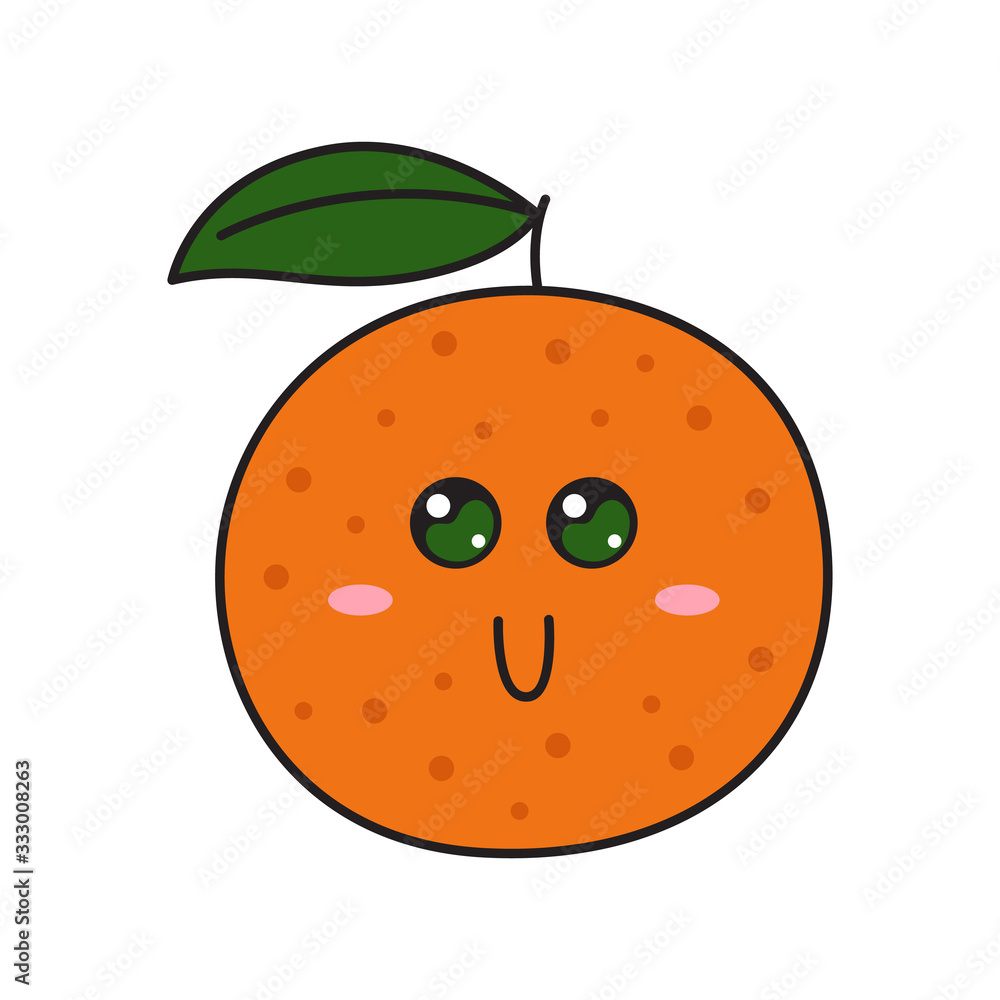 Obraz premium Cute orange character with face. Kawaii doodle orange isolated on white background.