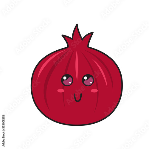 Cute garnet character with face. Kawaii doodle garnet isolated on white background.