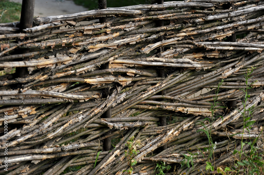 Background of wooden twigs. Close-up