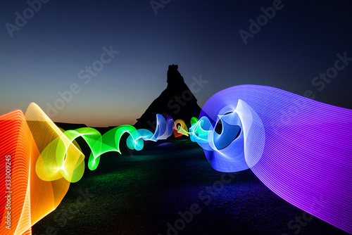 View of light painting at dusk