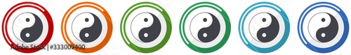 Ying yang icon set, flat design vector illustration in 6 colors options for webdesign and mobile applications