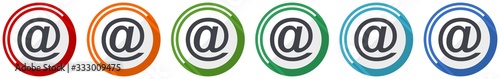 Email icon set, flat design vector illustration in 6 colors options for webdesign and mobile applications