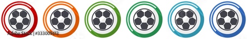 Soccer icon set, flat design vector illustration in 6 colors options for webdesign and mobile applications