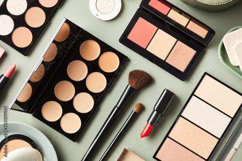 Organized composition of makeup products photo