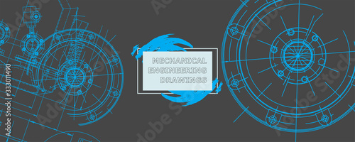 Mechanical instrument making. Abstract engineering drawing. Engineering technological wallpaper