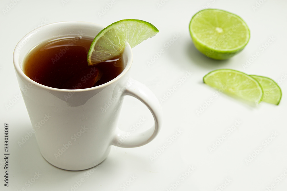 Cup of toasted Erva-Mate Tea with lemon. Cup of toasted Erva-Mate Tea with lemon.