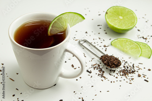 Cup of toasted Erva-Mate Tea with lemon.