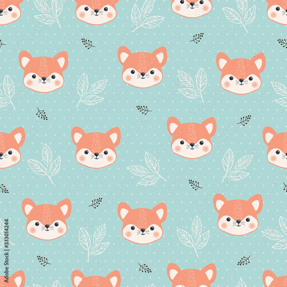 Obraz premium Seamless pattern cute Fox face, vector illustration