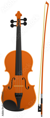 Vector illustration of a violin and bow.