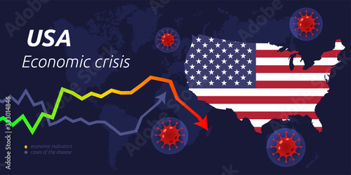 Coronavirus in world. Quarantine and global recession. USA hit by coronavirus outbreak and pandemic. Concept of world and local economy crisis