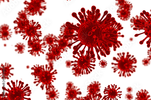 Corona Virus In Red on white background ,Microbiology And Virology Concept - 3d Rendering