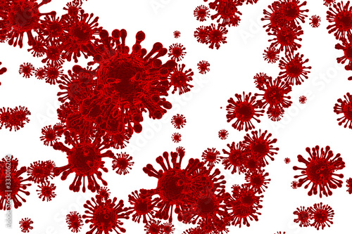 Corona Virus In Red on white background  Microbiology And Virology Concept - 3d Rendering