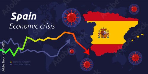 Coronavirus in world. Quarantine and global recession. Spain hit by coronavirus outbreak and pandemic. Concept of world and local economy crisis