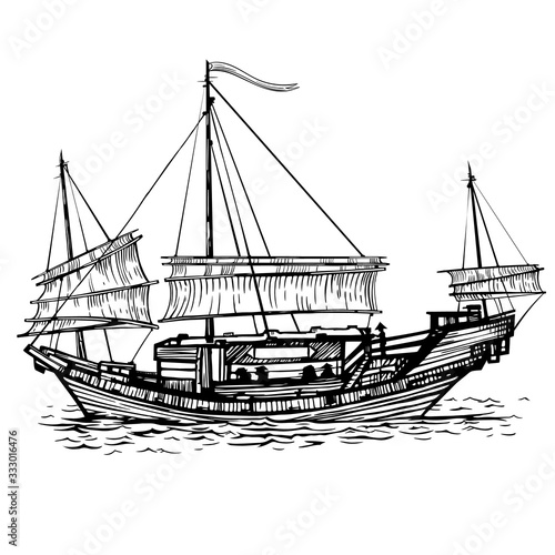 Chinese sailing vessel with lowered sailing