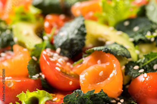 Salmon Salad with Vitamins in vegetables  herbs and avocado