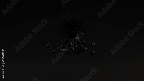 Black Ghost Floating Evil Spirit Bad Hair Day Floating Skulls Black Black Background Front View 3d illustration 