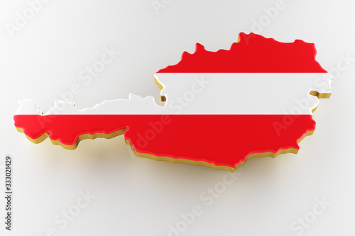 Austria map image with flag. Land plot of Austria. Austria flag on a map. 3d render