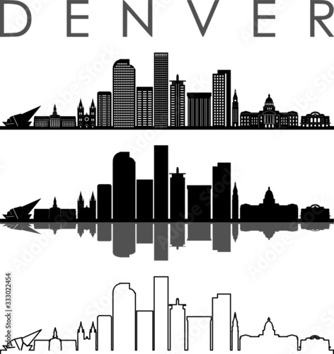 Obraz na płótnie DENVER City Skyline Silhouette Cityscape Vector w salonie