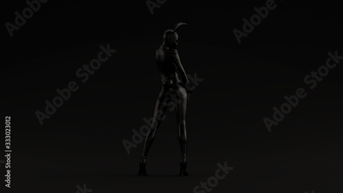 Black Demon Vampire Bunny Girl Evil Spirit Black Background Front View 3d illustration 3d render