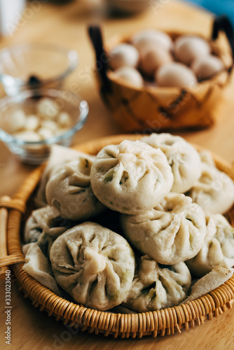 Chinese steamed buns, steamed baozi on a plate